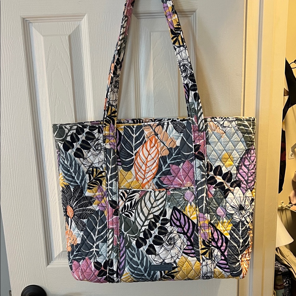Vera Bradley Quilted Vera Tote with Floral Design - Black, Pink, Yellow